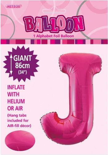 Giant Hot Pink Letter J 86cm (34”) Foil Balloon